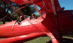 Teresa Acevedo in the cockpit of a plane at Cannon Creek Airpark